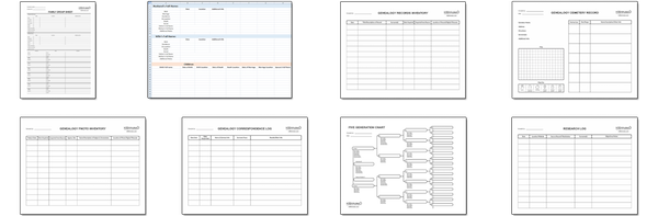Blank Genealogy Forms Library - 8 PDF and Excel genealogy forms