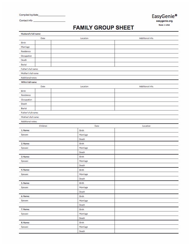Family Group Sheet Template